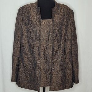 Nipon Boutique Brown/Black 2 Pc. Paisley-Jacquered Topper w/ Tank Top - Size 16W